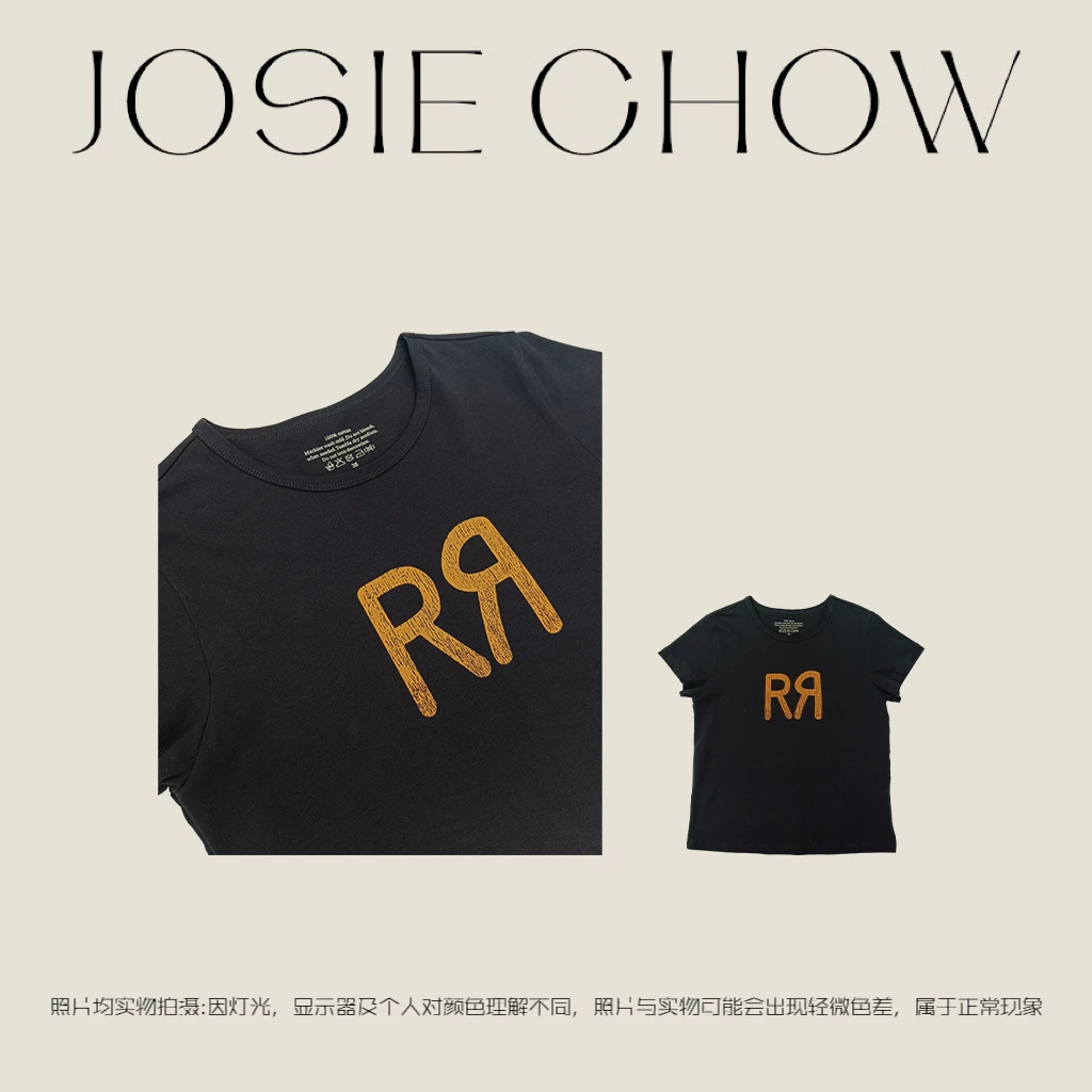 JOSIE CHOW【灰色】休闲印花字母小U领短袖T恤。RL390183