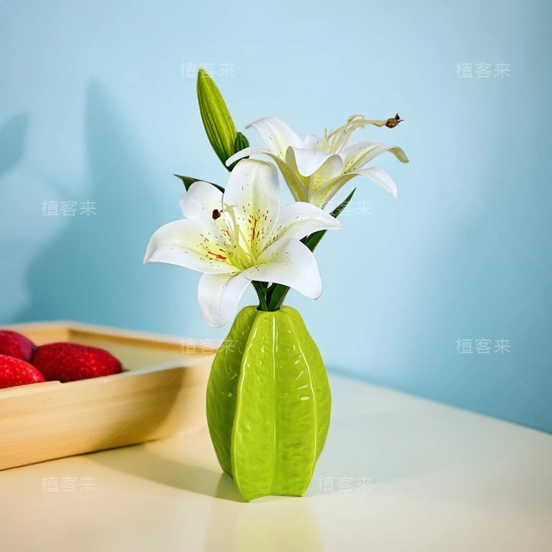 仿真百合花假花高档绢花餐厅客厅居家摆设装饰花永生百合花摆件