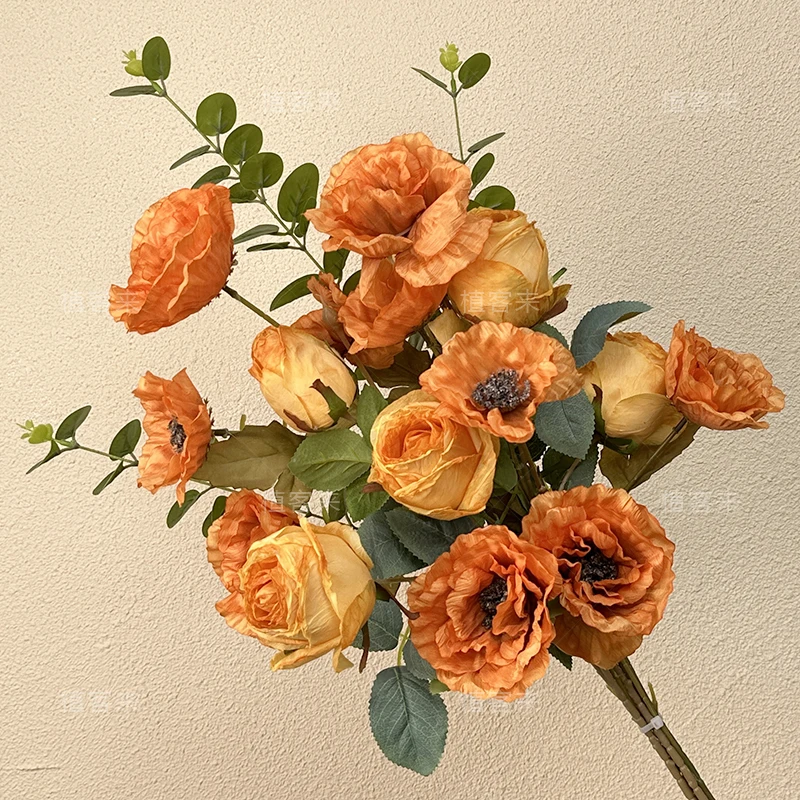 【玫瑰晚霞】田园玫瑰花束暖色系玫瑰花尤加利客厅摆件花仿真花束