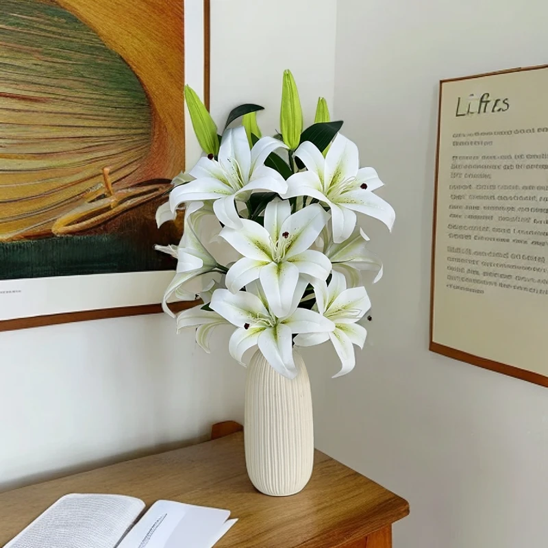 【不可装水】仿真百合花假花客厅餐厅玄关装饰花拍摄场景道具绢布花