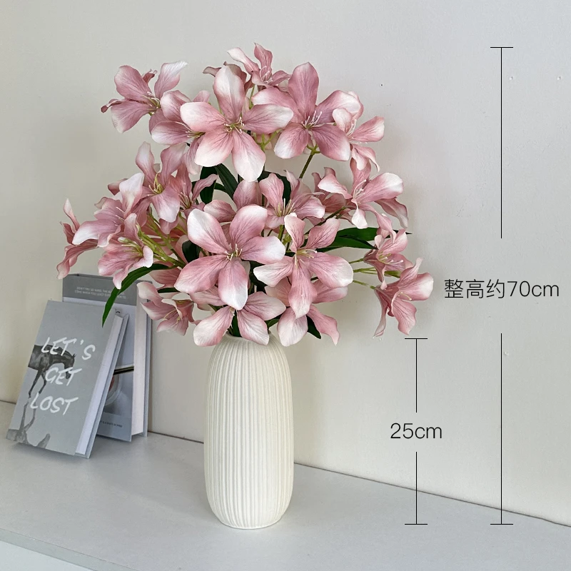 【不可装水】仿真火焰兰 浅紫色 仿真花 1支7头 淡颜系假花 客厅花