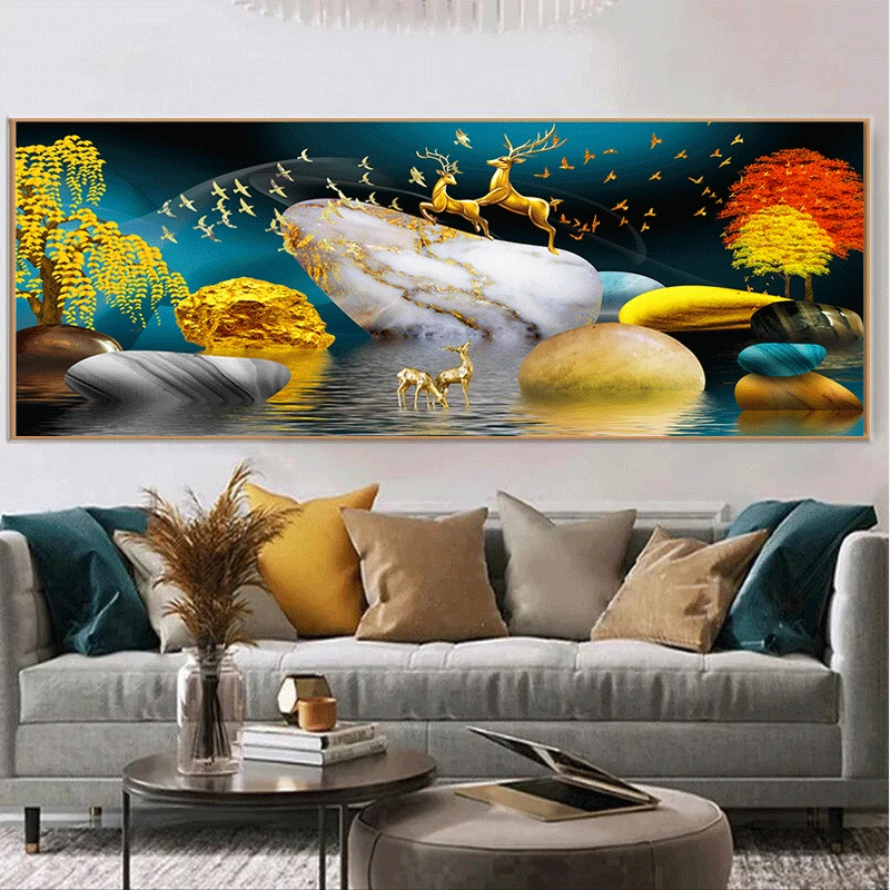 路路高升客厅沙发横幅高端大气晶瓷晶钻玄关装饰晶瓷画灯光画装饰