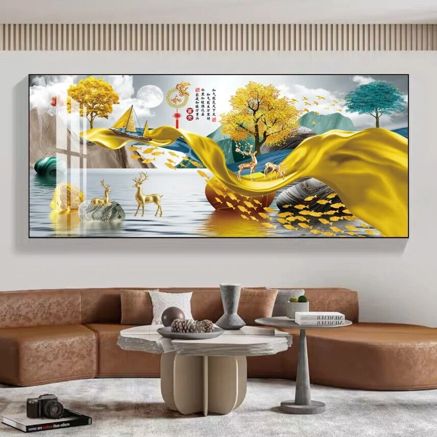 家和富贵路路高升客厅沙发横幅高端大气晶瓷晶钻玄关装饰晶瓷画