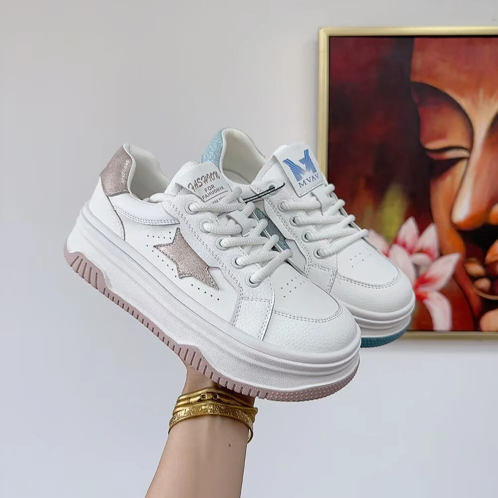 60692新款系带厚底星星舒适百搭软底圆头小白鞋仓