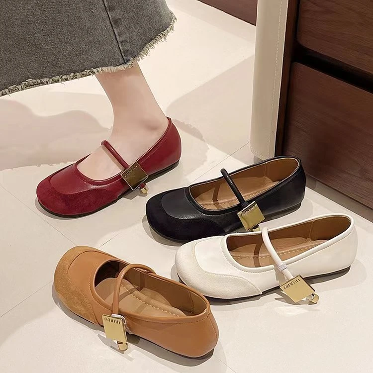 8918新款圆头浅口金属片舒适软底小单鞋