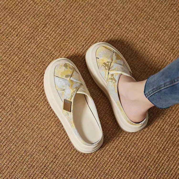 286新款交叉金属扣舒适厚底百搭包头半拖鞋