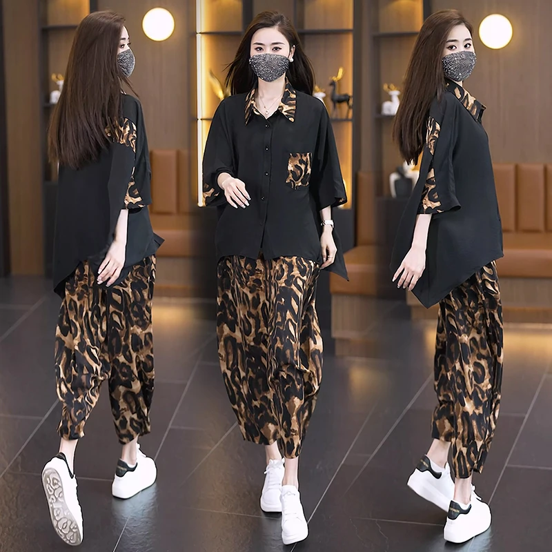 2025夏季新款大码女装时尚两件套洋气两件套宽松遮肉显瘦休闲套装