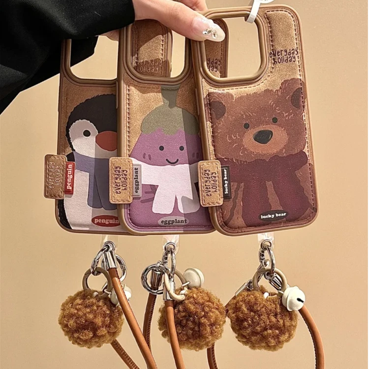 棕色jellycat小熊茄子企鹅适用iPhone16pro手机壳15promax手提14