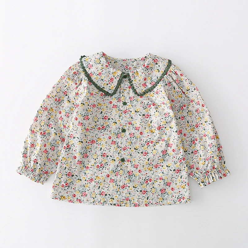 儿童衬衫春秋洋气长袖上衣宝宝翻领衬衣韩版时尚印花纯棉春季外套