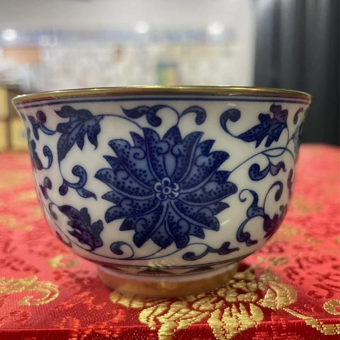 景德镇 高端 高温 手工 手绘 白泥 制作 青花缠枝连 主人杯