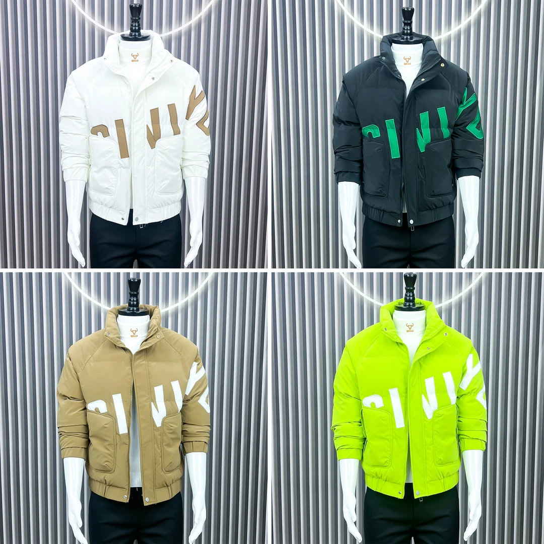 商务休闲风男士秋冬保暖修身立领百搭加厚冬季防风黑夹克棉服