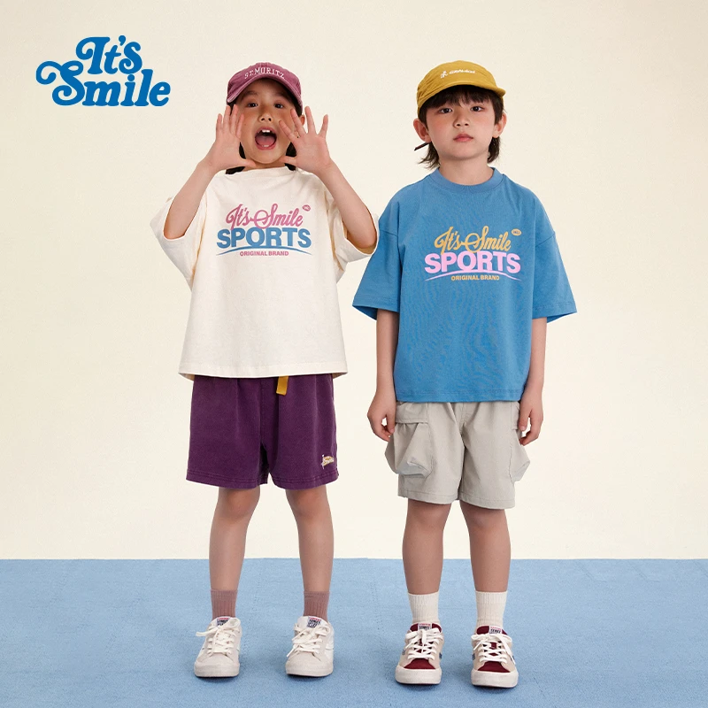 Its smile 24夏新品 儿童复古运动印花短袖T恤男童女童夏装上衣