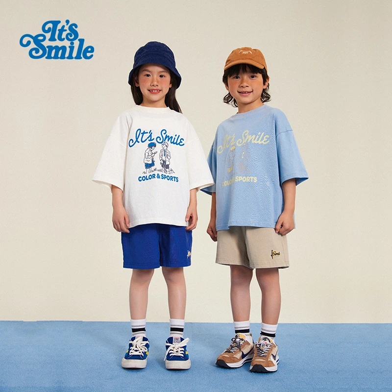 Its smile 24夏新品 日系儿童美式人物印花短袖T恤男女童休闲上衣