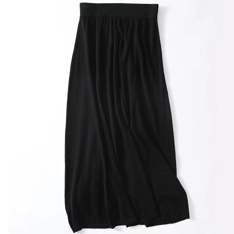 75%精纺羊毛+25%桑蚕丝半身裙中长款显瘦时尚A字裙高腰纯色 HS026