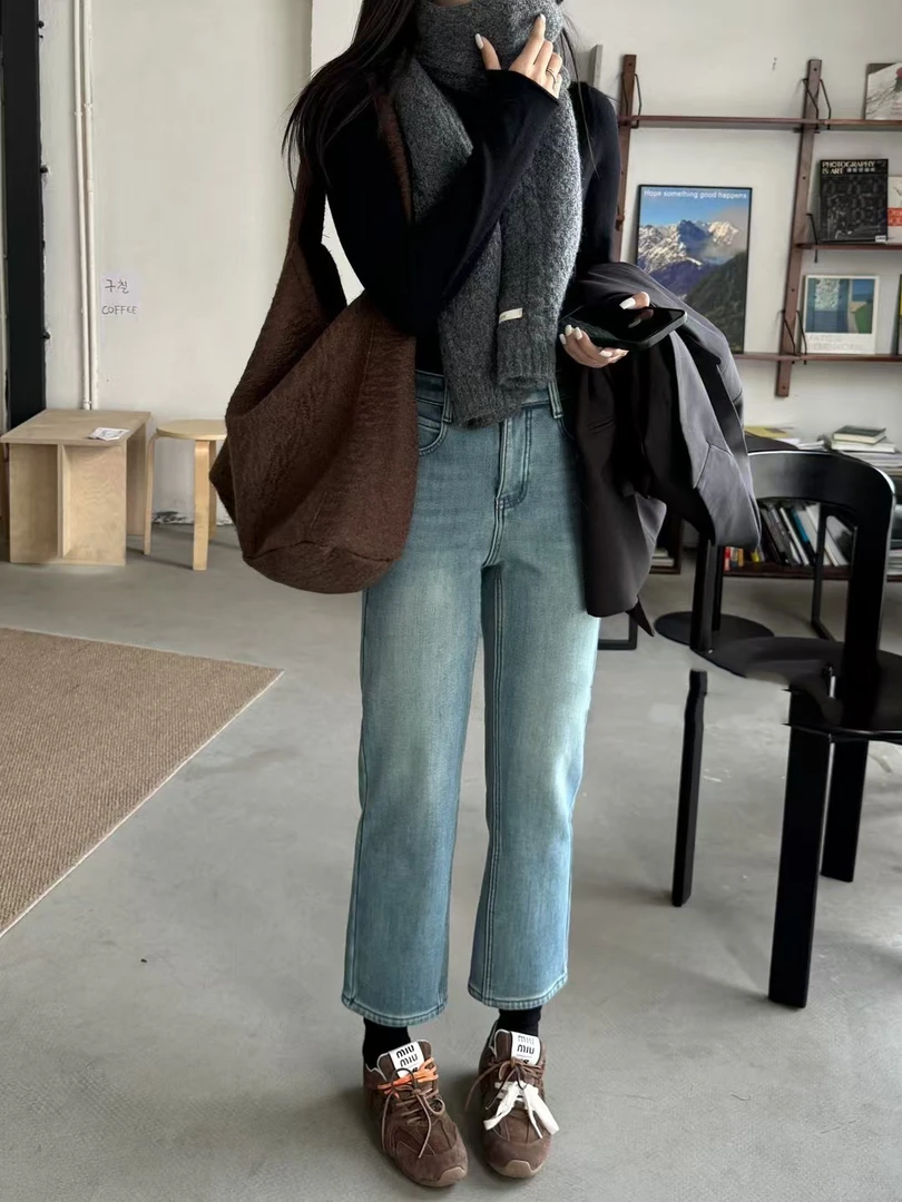 晨妹～欧货加厚奥利绒四面弹显瘦烟管裤71629