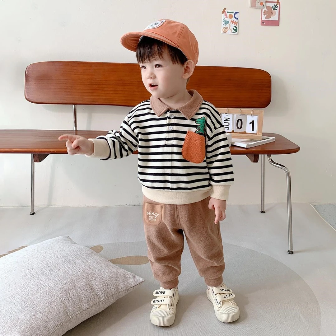 宝宝秋季套装2025新款婴儿春秋款两件套 Paolo领衣服洋气男童童装