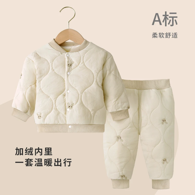 宝宝冬装儿童套装2025新款加绒男女童加厚棉服保暖两件套夹棉衣服