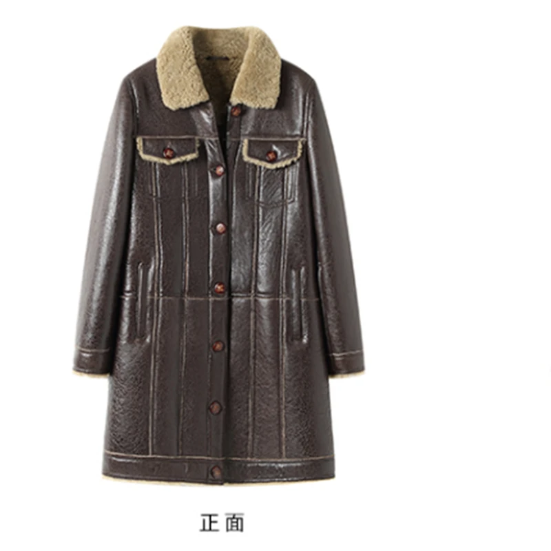 9059  绵羊皮毛一体大衣女装皮衣冬加厚中长款皮衣外套