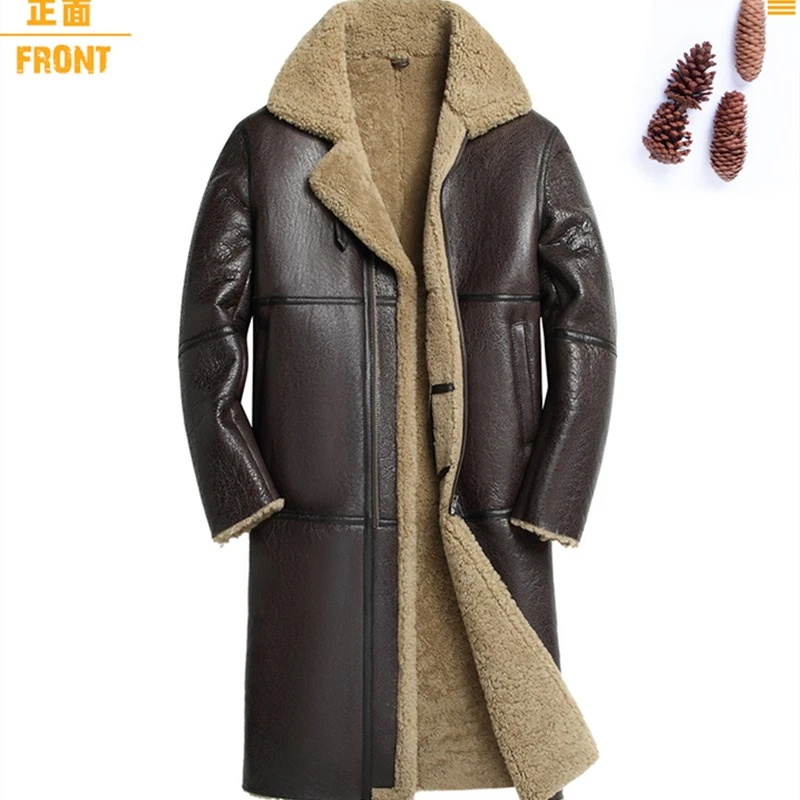 9072原生态皮毛一体男中长款外套真皮皮毛一体