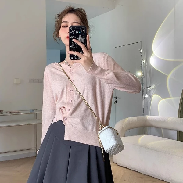 2025新款宽松显瘦薄款长袖针织开衫韩版休闲毛衣外套女上衣B4-10