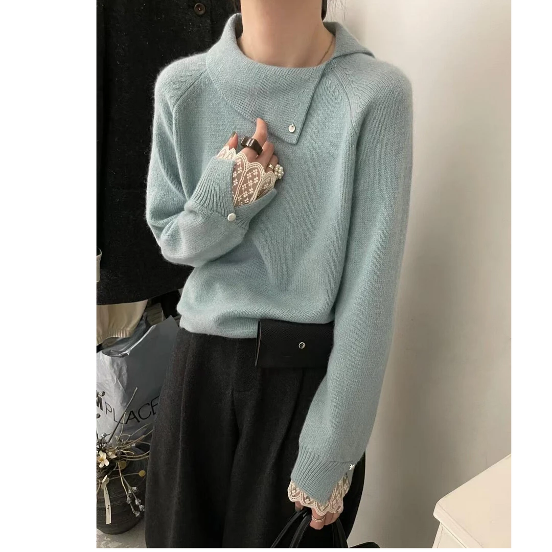 2025秋冬韩系新款百搭气质针织衫翻领毛衣休闲显瘦修身上衣H3-97