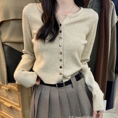 【当天发货】新款圆领修身款上衣百搭显瘦小香风时尚气质长袖A3-14