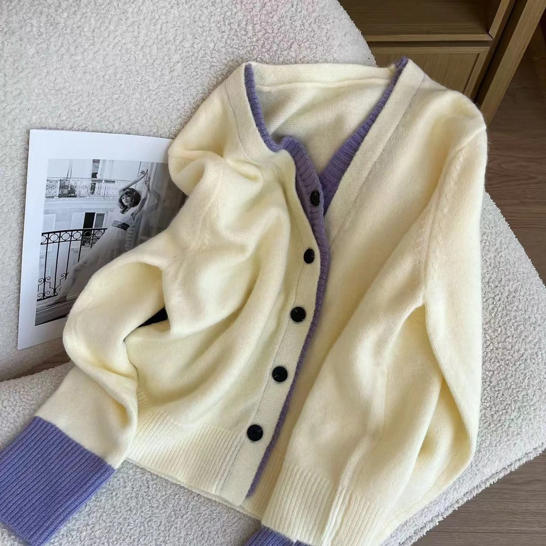 简约气质假两件撞色单排扣针织衫2025春季新款时尚百搭毛衣H3-17