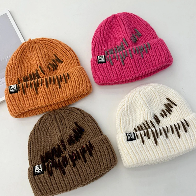 韩版新款缝线大头围毛线帽子女秋冬加厚保暖显脸小百搭针织帽