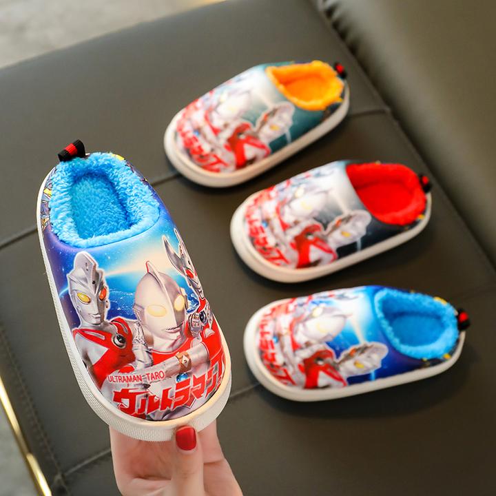 正品奥特曼男童棉拖鞋冬季新款防滑保暖加绒室内家居小孩包跟棉鞋