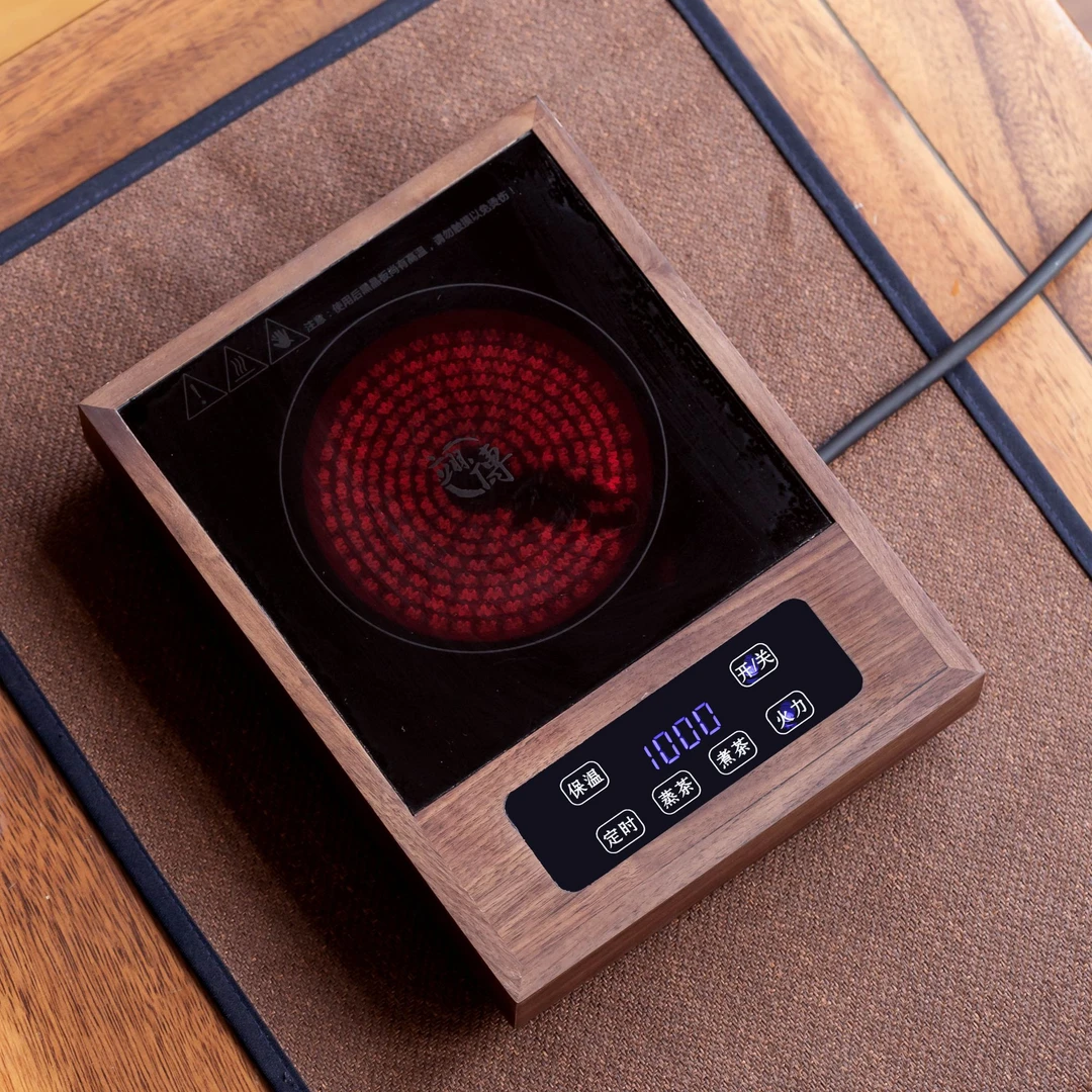 翊博北美黑胡桃实木电陶炉超薄触控1000W功率烧水煮茶花茶绿茶