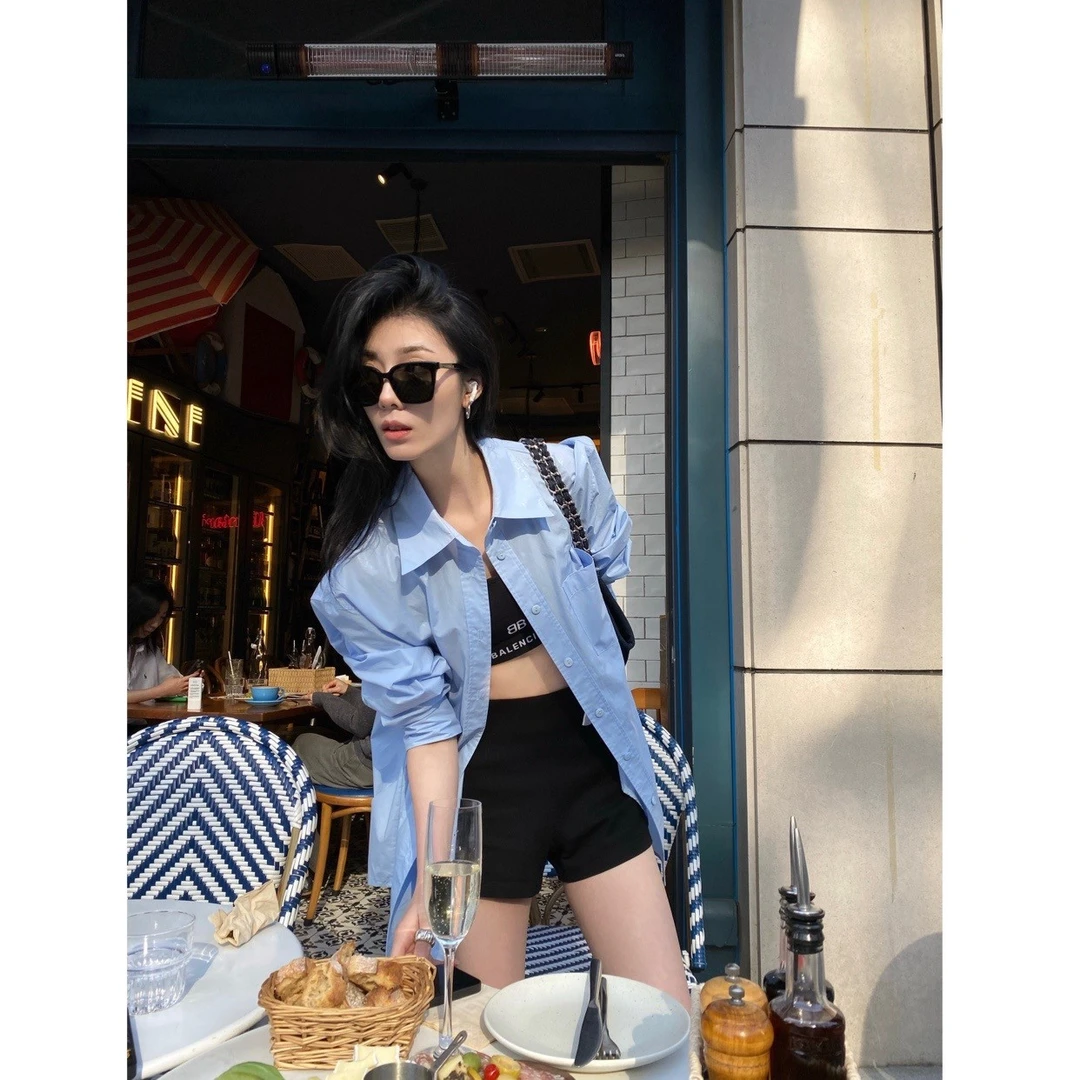 【VVHYME】蓝色正肩衬衫