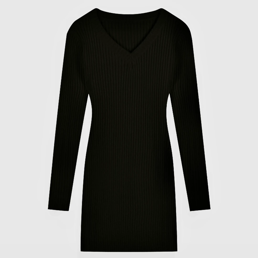 女士气质休闲百搭简约秋冬打底长袖时尚修身针织包臀裙设计师