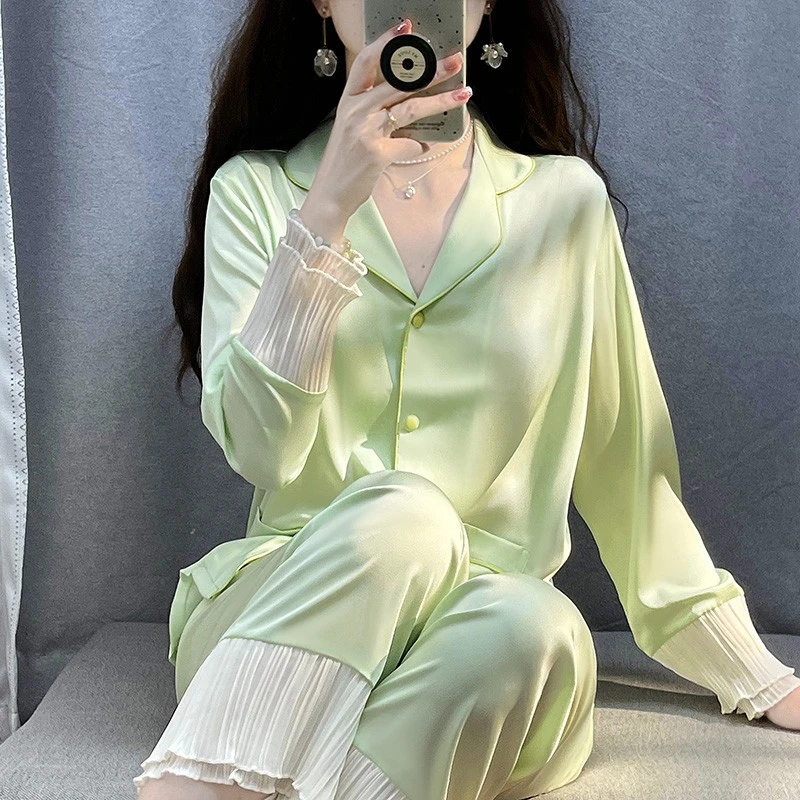 tpvl轻奢睡衣女长袖夏季春秋套装家居服2025新款简约主播推荐绿色