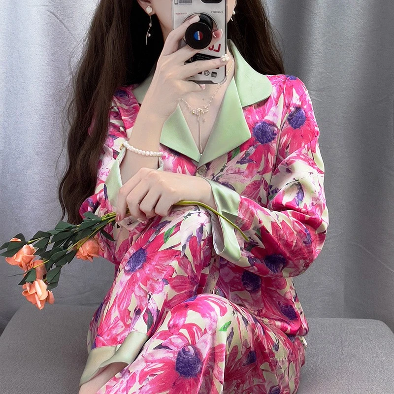 tpvl轻奢印花碎花高级感睡衣女春秋季花卉长袖气质甜美套装家居服