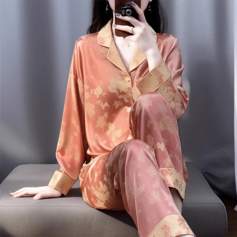 tpvl水光绸抗菌新中式国风睡衣女春秋长袖夏季薄款家居服套装新款