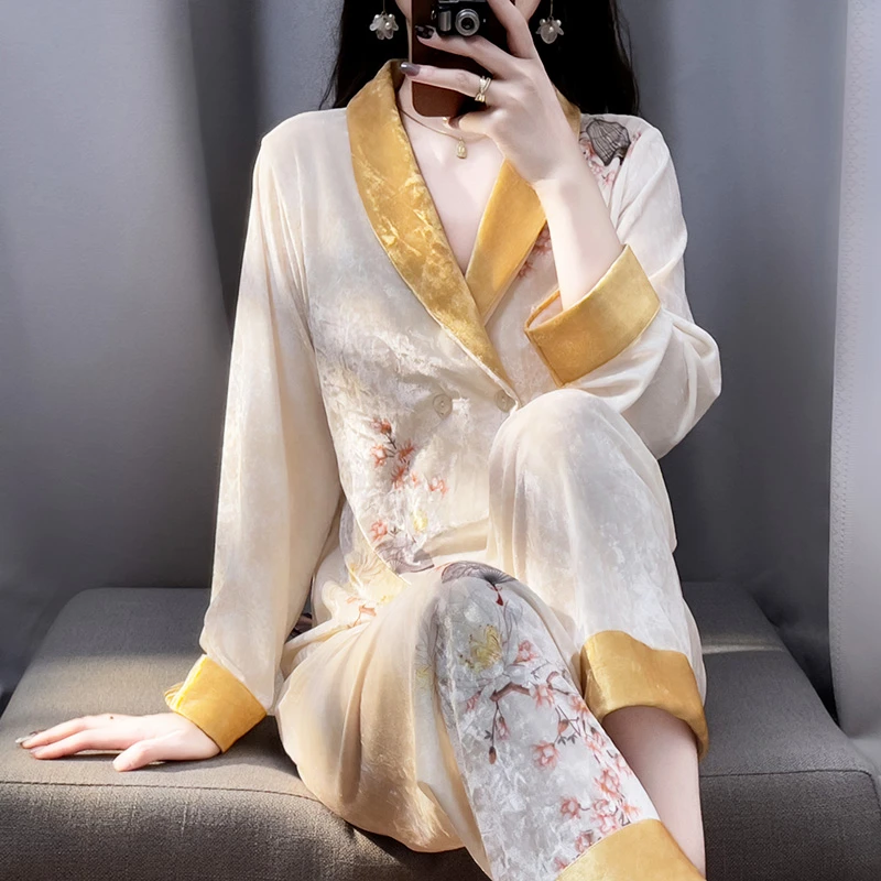 TPVL旗舰正品钻石中国风丝绒睡衣女士秋冬春秋家居服2025新款爆款