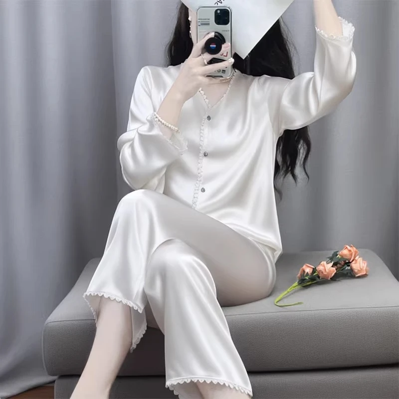 TPVL旗舰正品法式简约睡衣女款冰丝爆款2025新款春秋季家居服白色