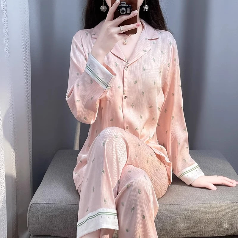 tpvl原创设计睡衣女春秋季长袖套装新款冰丝薄家居服粉色2025新款