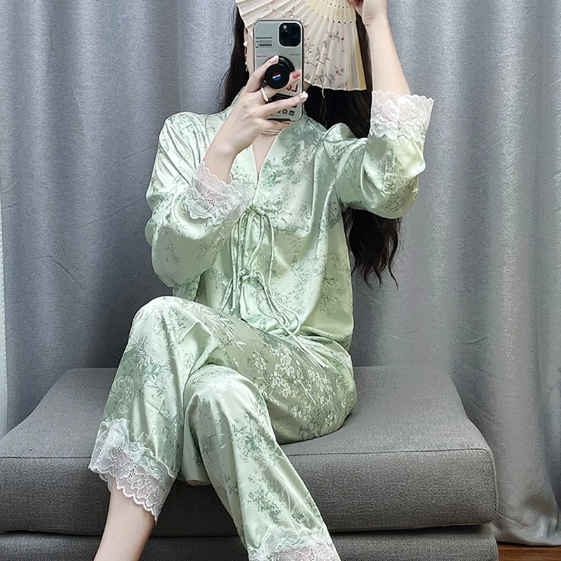 tpvl轻奢时尚新中式国风盘扣睡衣女春秋季古风套装家居服网红推荐