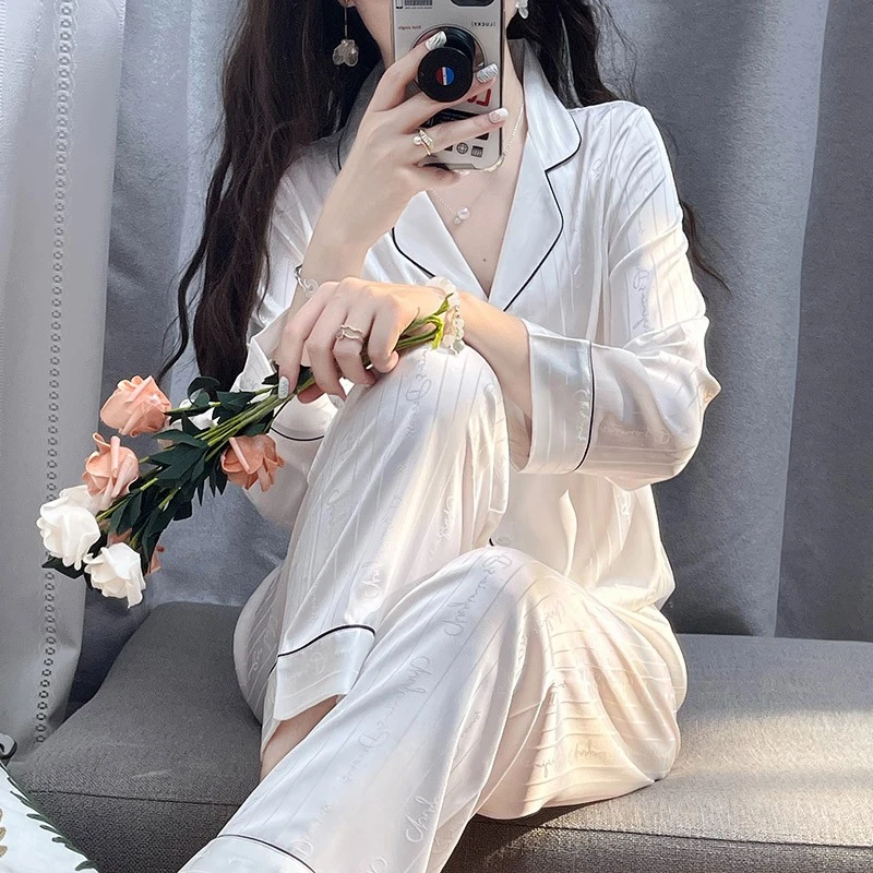 tpvl高级感轻奢字母睡衣女春秋季长袖套装2025新款简约白色家居服