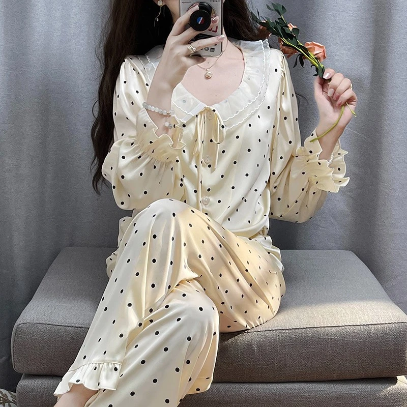 tpvl法式甜美娃娃领波点睡衣女春秋长袖套装2025新款家居服公主风