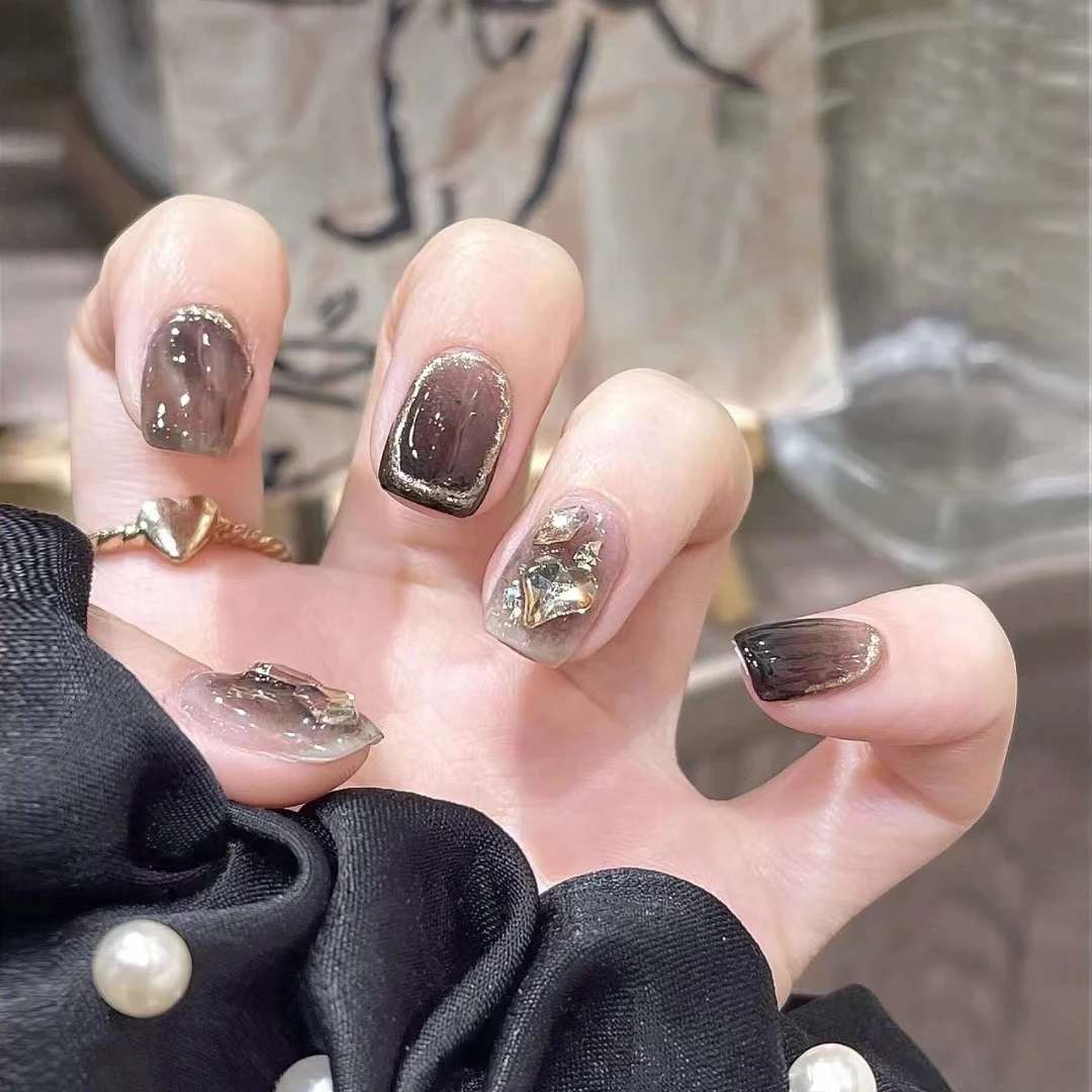 【暗黑晕染+固态胶+烤灯】短款（24片全尺码）穿戴甲美甲甲片指甲贴穿