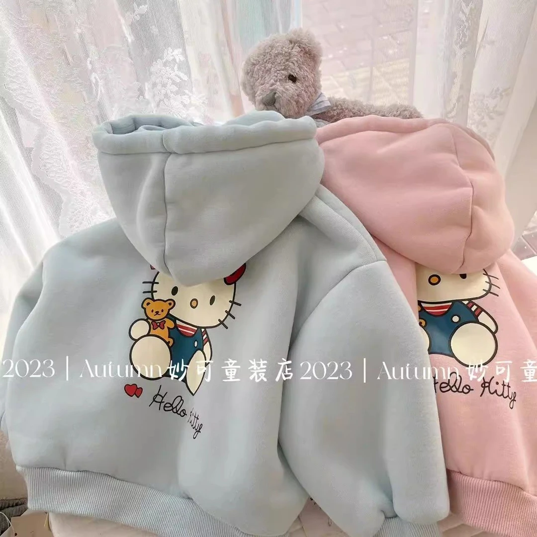 女童加绒连帽拉链卫衣秋冬款中小童加厚开衫外套宝宝保暖外穿上衣