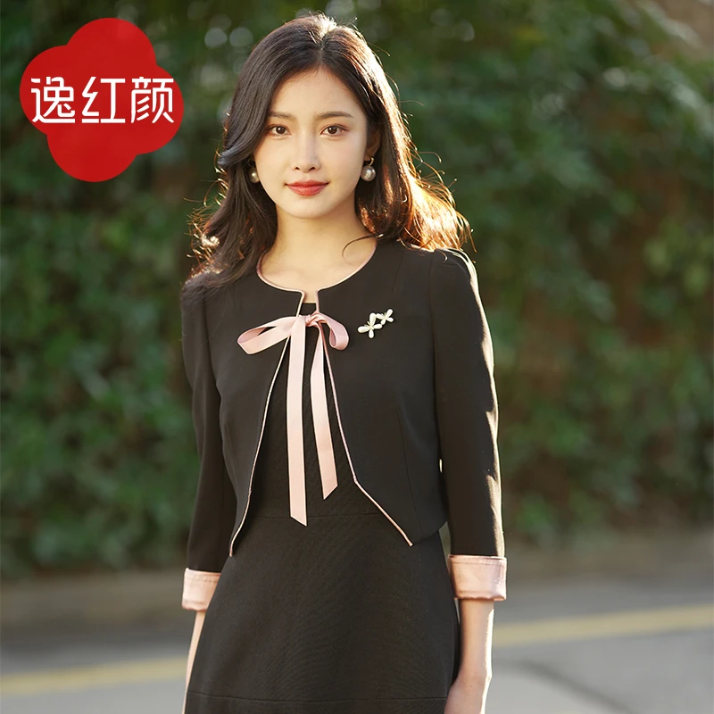 逸红颜雅梦传家同款圆领短款黑色短外套春季外衣挺括时装斜纹料