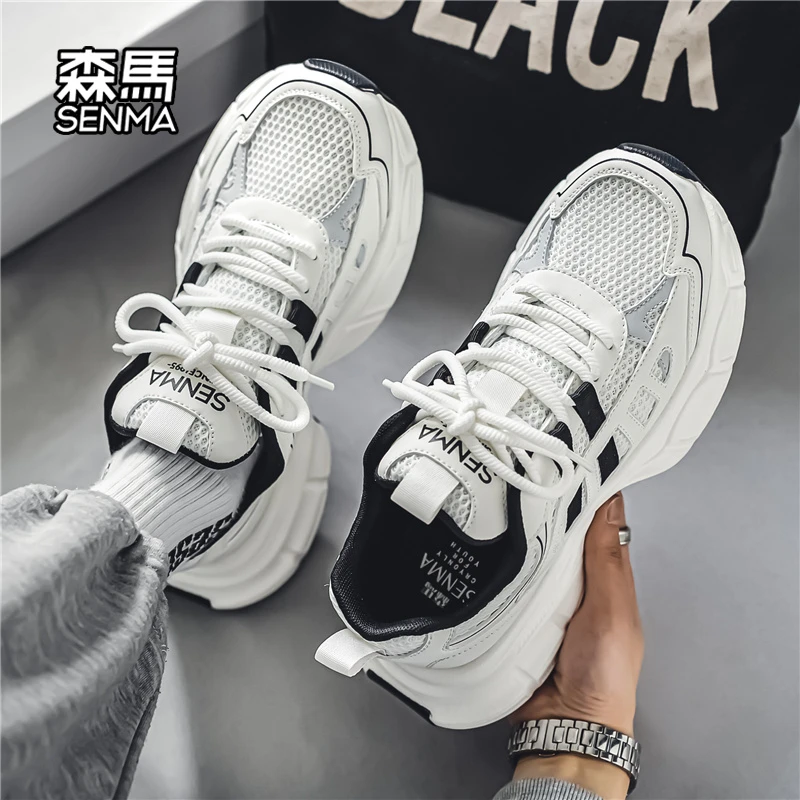 森马夏季男鞋新款网面透气运动小白鞋青少年厚底增高ins老爹潮鞋