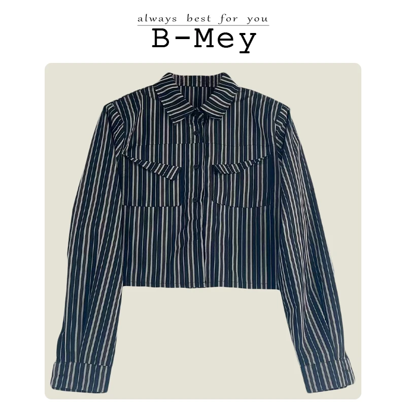 B-MEY  秋季设计感长袖条纹休闲衬衫090716 LSBH