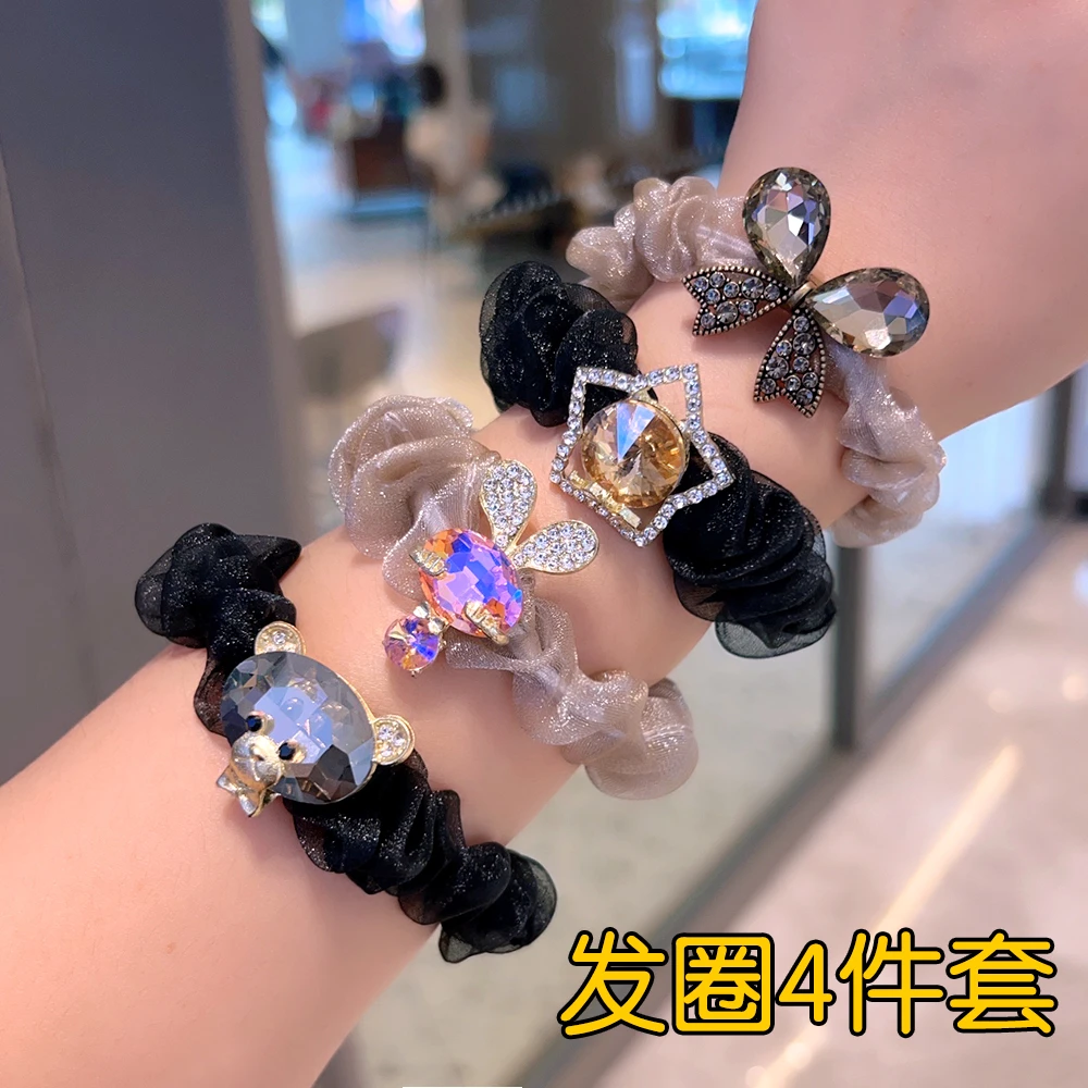 686韩版爆款兔子水晶发圈百搭成人高弹力气质发绳时尚网红仙女