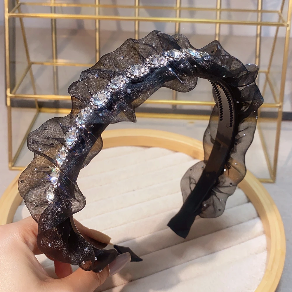 974黑色网纱发箍女高级感压发夏天洗脸高颅顶发卡女款新款头箍