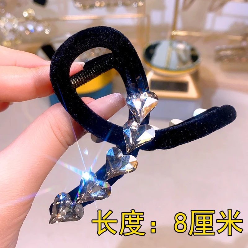 698法式ins小香风丝绒爱心水钻抓夹韩版网红气质优雅发卡黑色发夹