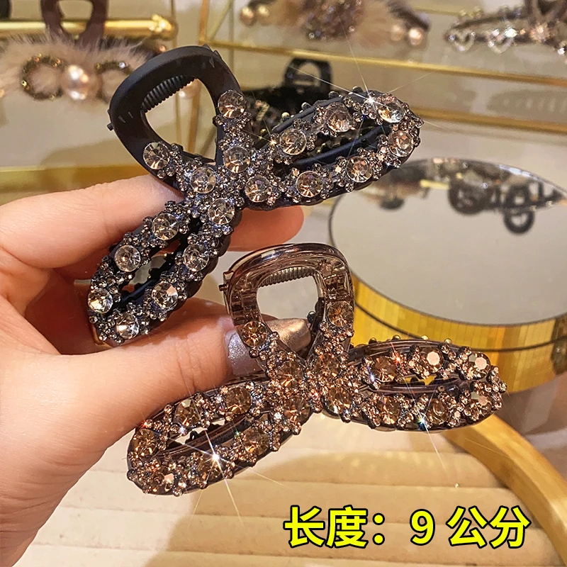 785新款韩版轻奢满钻蝴蝶结发夹女气质后脑勺盘发抓夹中号鲨鱼夹